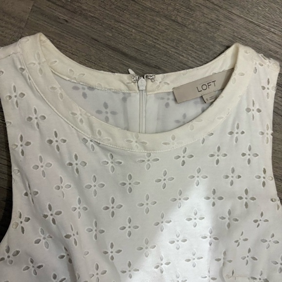 Ann Taylor LOFT White Eyelet A-Line Sleeveless Dress Sz 0 Bridal Floral Summer - Picture 3 of 15